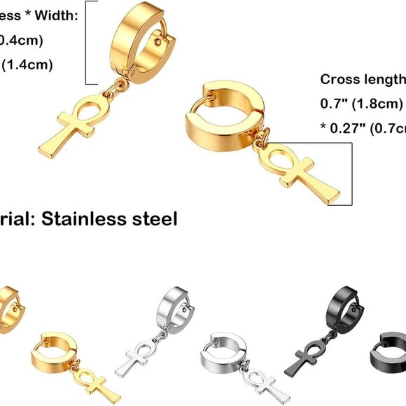 Charming Ankh Cross Dangle Earrings for Men & Women - Lightweight Modern Design - Picture 4 of 7